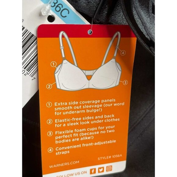 Warner's No Side Effects Wire-Free T-Shirt Bra Style-1056 Sz 36C (10-AL) - Picture 7 of 8